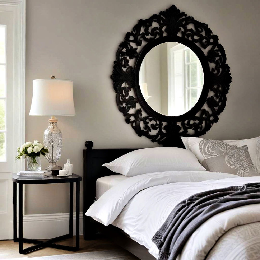 statement mirror with dark frame - 25 Dark Bedroom Ideas