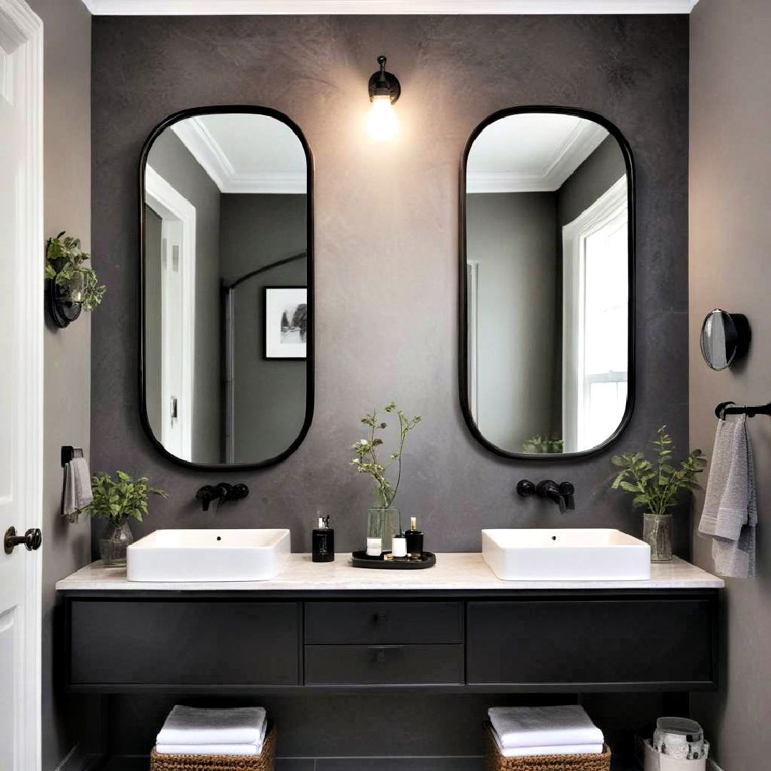 statement mirrors for black and grey bathroom - 20 Black and Grey Bathroom Ideas