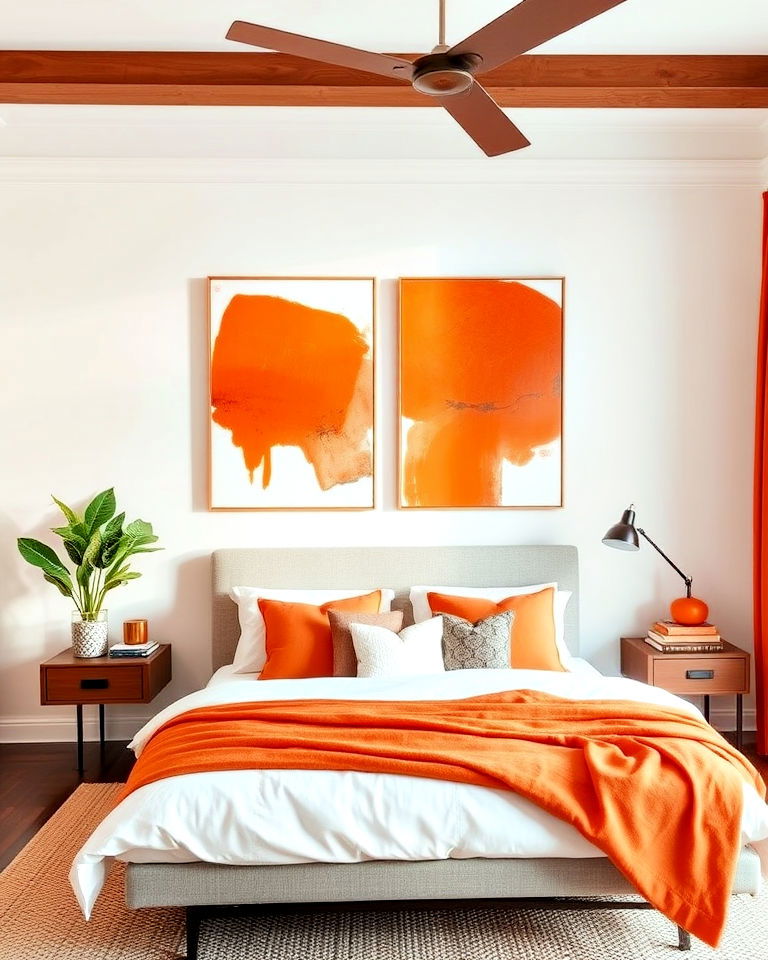 statement orange artwork to add personality - 30 Orange Room Ideas