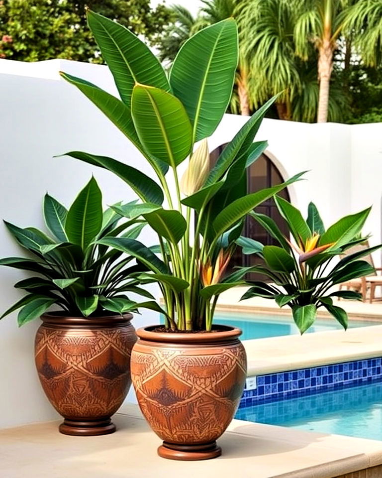 statement oversized pool planters - 30 Pool Planter Ideas