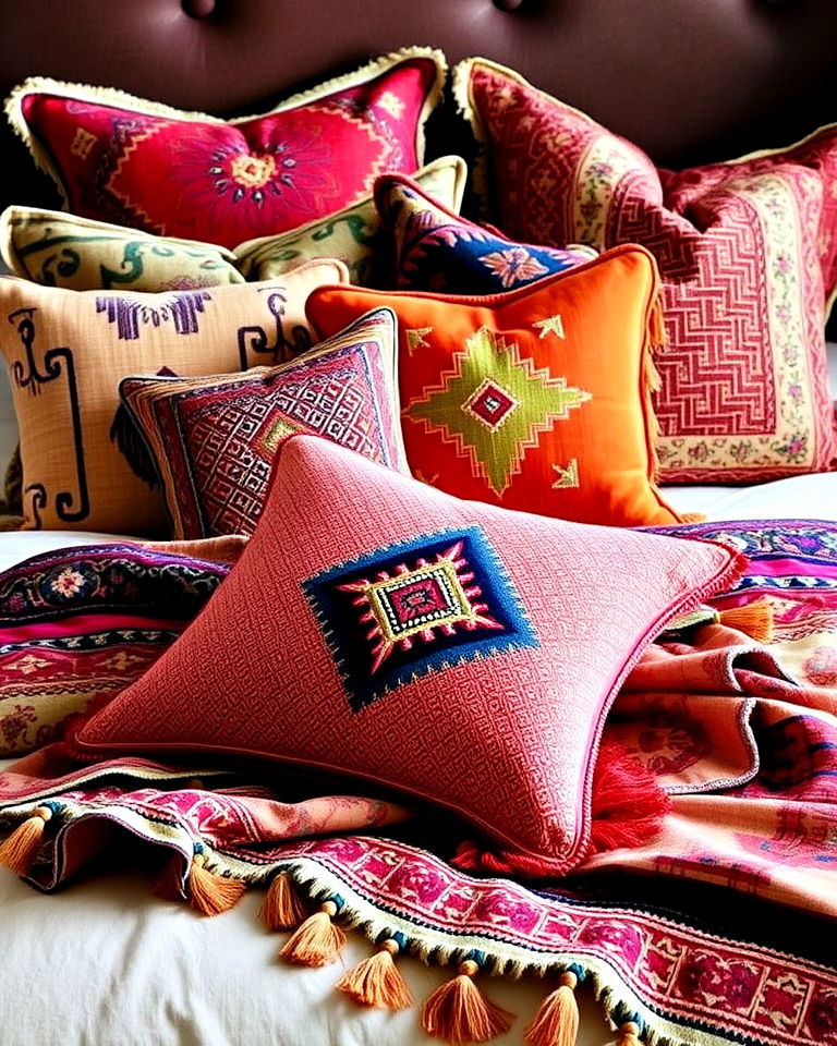 statement pillows and bedding ideas - 20 Bohemian Moroccan Bedroom Ideas