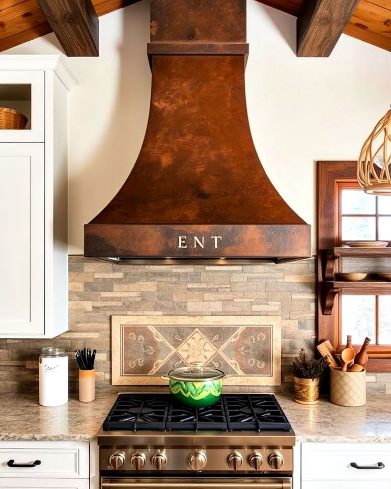 statement range hood for mountain house kitchen - 20 Mountain House Kitchen Ideas