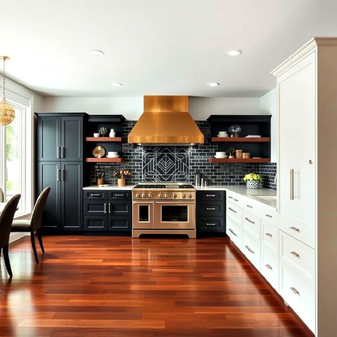 statement range hood to add luxurious touch - 25 Kitchen With Dark Wood Floors