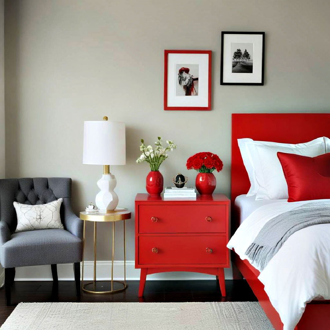 statement red nightstand - 20 Red Bedroom Ideas