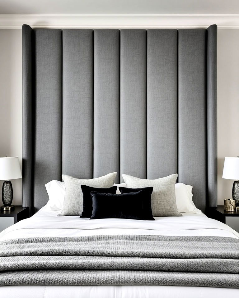 statement tall grey headboard - 25 Grey Headboard Bedroom Ideas