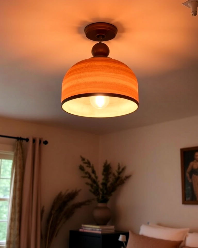 statement terracotta ceiling light fixture - 20 Terracotta Bedroom Ideas