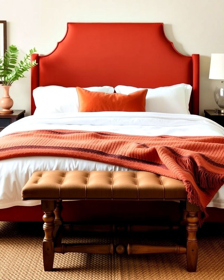 statement terracotta colored headboard - 20 Terracotta Bedroom Ideas
