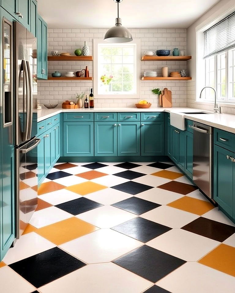 statement tile floors for mid century modern kitchen - 40 Mid-century Modern Kitchen Ideas