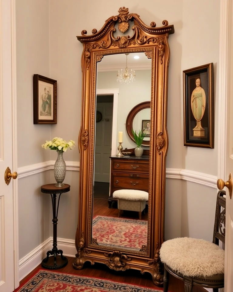 statement vintage inspired full length mirror - 30 Dressing Room Ideas