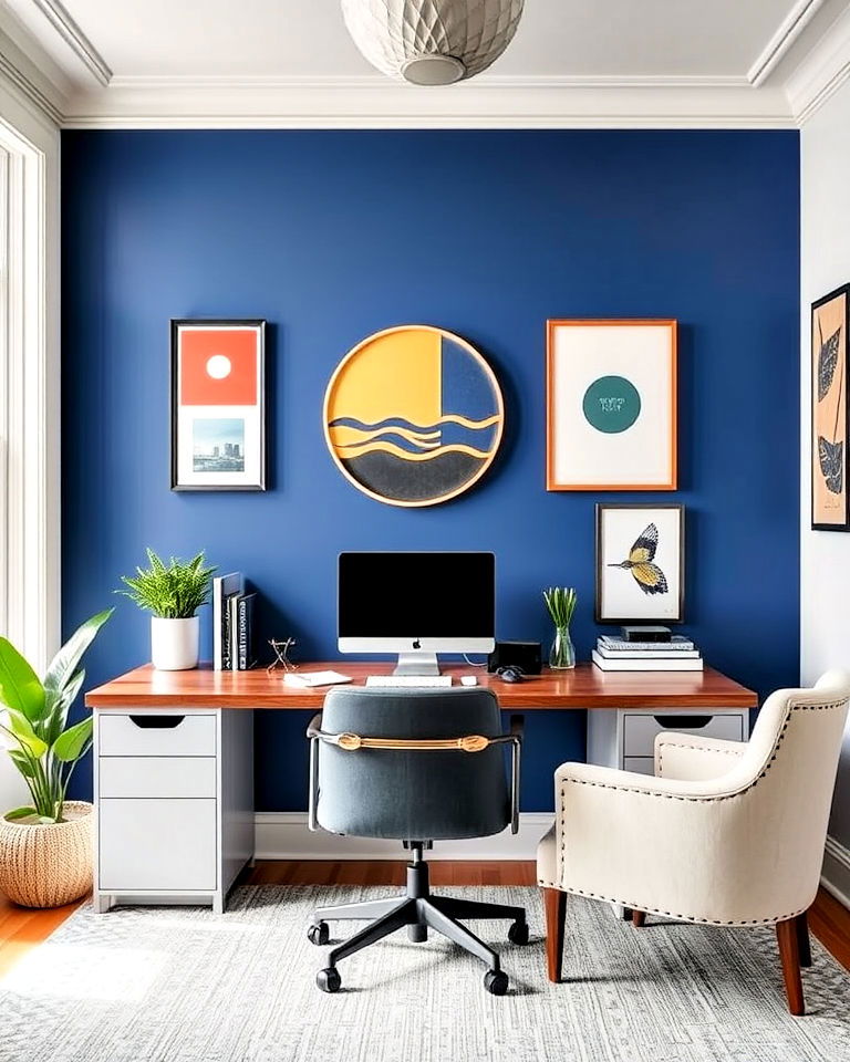 statement wall for modern home office - 40 Modern Home Office Ideas