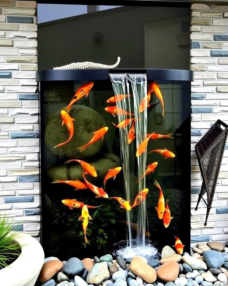 statement wall mounted water feature - 20 Indoor Koi Pond Ideas
