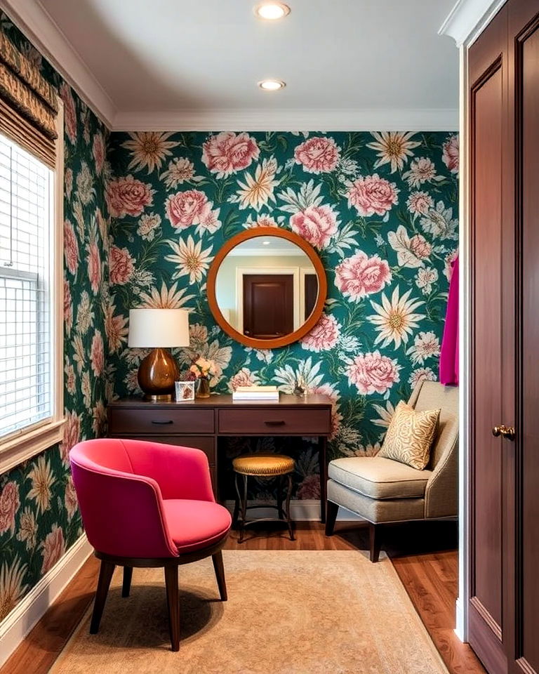 statement wallpaper accent wall for dressing room - 30 Dressing Room Ideas