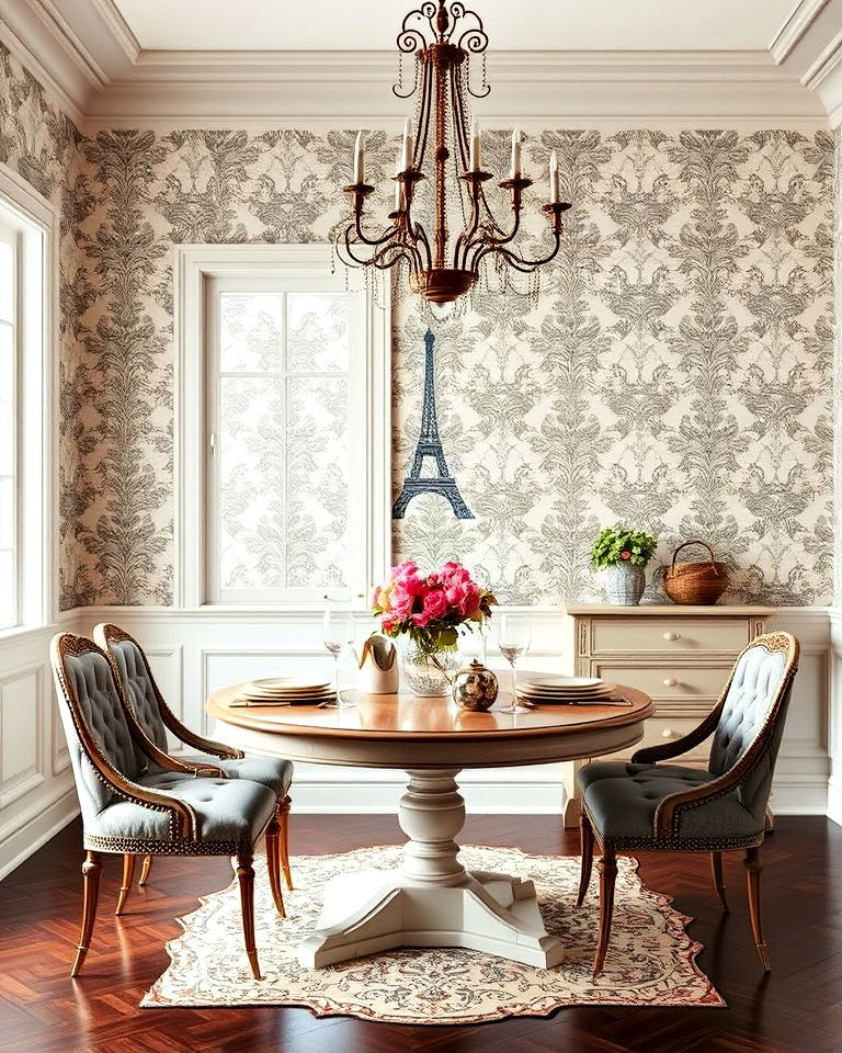 statement wallpaper for french parisian dining room - 25 French Parisian Dining Room Ideas
