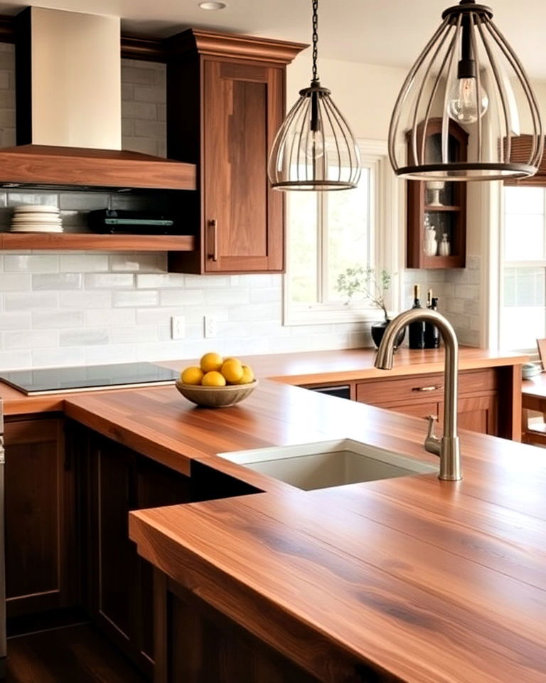 statement wood countertops with waterfall edge - 40 Kitchen Countertop Ideas