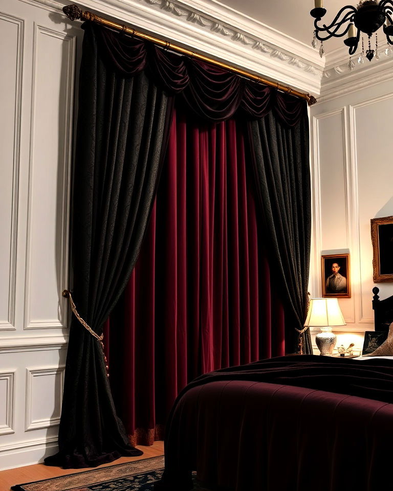 steampunk bedroom with gothic inspired drapery - 15 Steampunk Bedroom Ideas