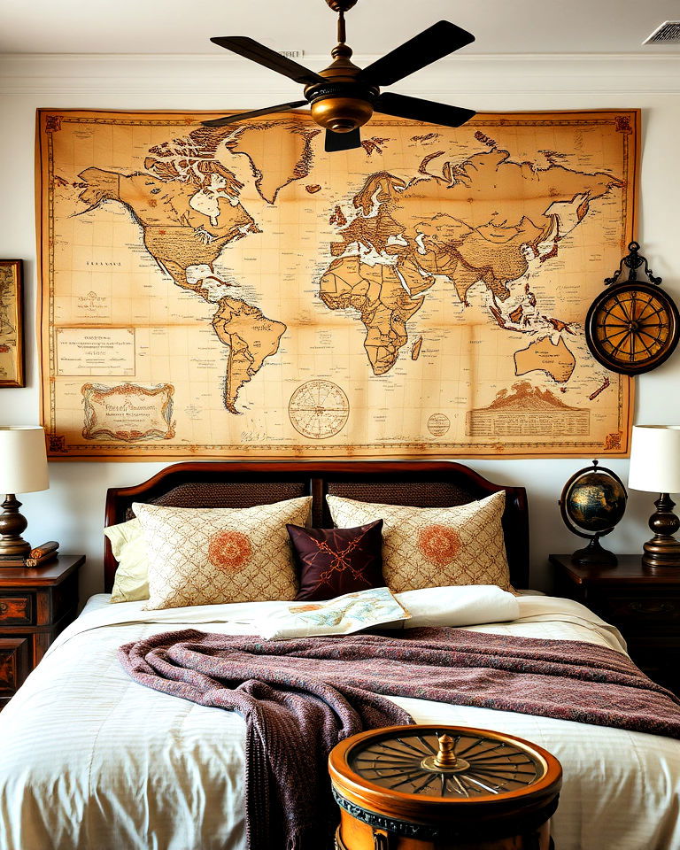 steampunk bedroom with vintage map - 15 Steampunk Bedroom Ideas