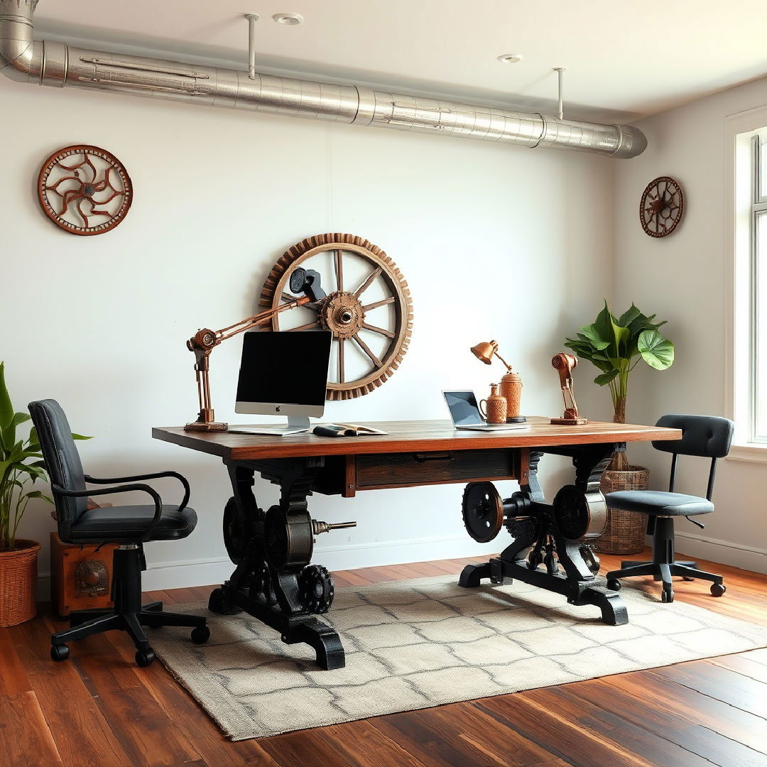 steampunk interior design with mechanical table - 25 Steampunk Interior Design Ideas