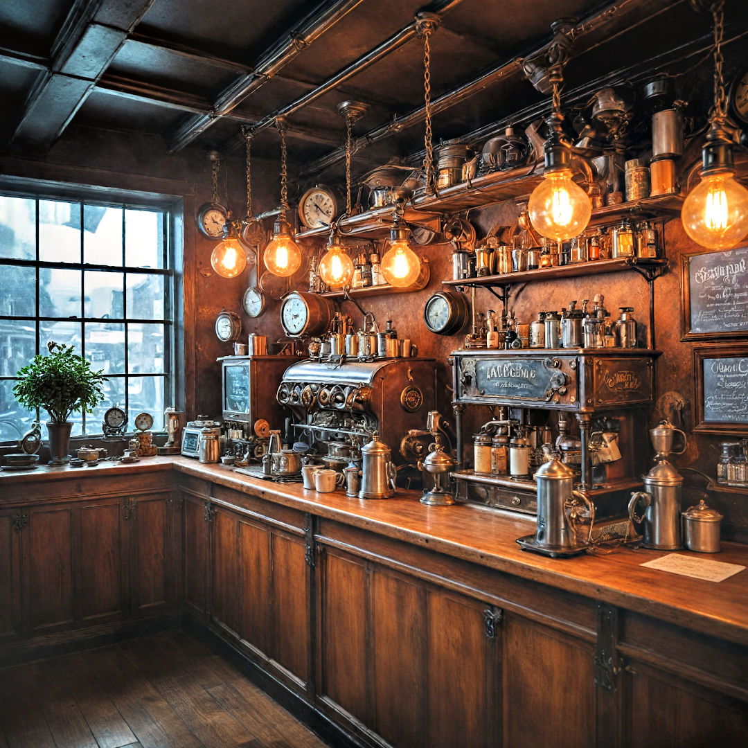 steampunk steam coffee bar idea - 40 Coffee Bar Ideas
