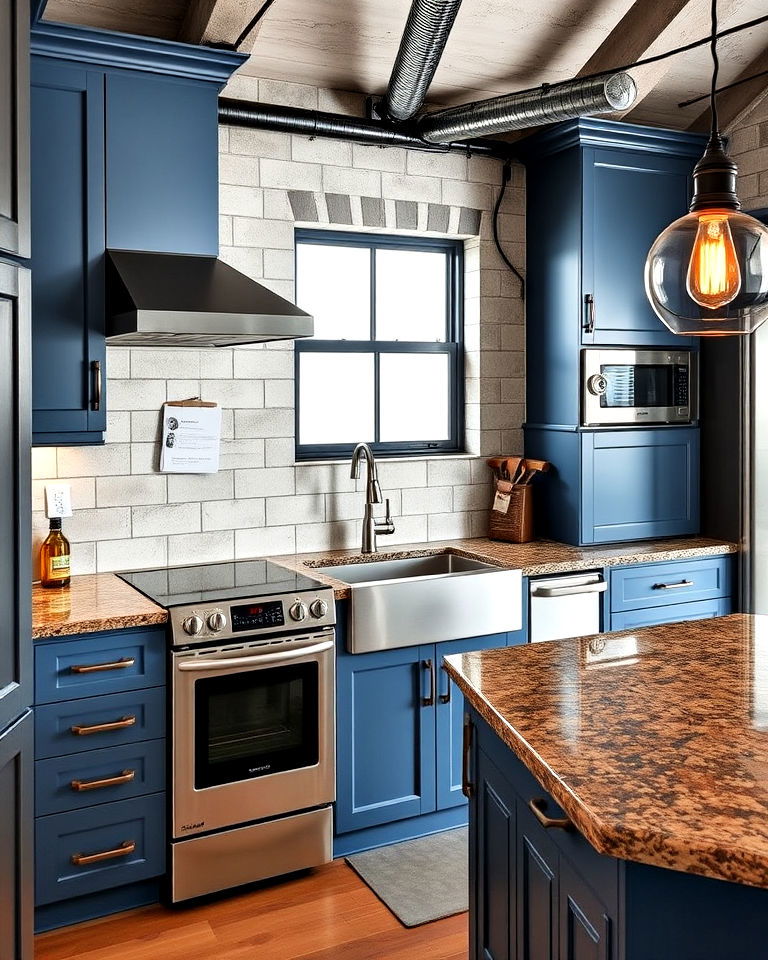 steel blue cabinets and brown granite countertops - 20 Blue Kitchen Cabinets With Brown Granite Countertops