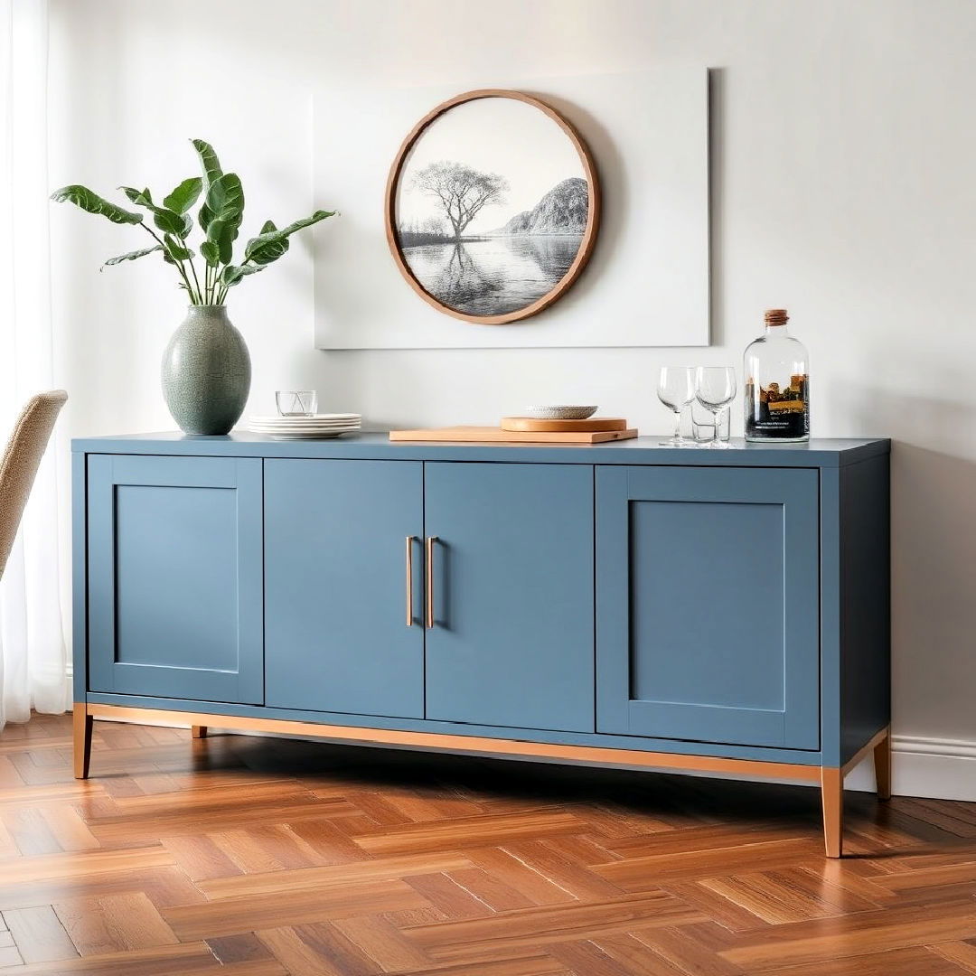 steel blue sideboard for storage - 40 Blue Dining Room Ideas