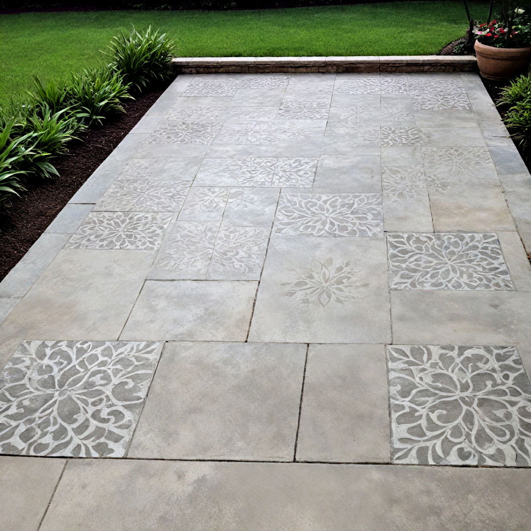 stenciled pattern on a concrete patio - 40 Concrete Patio Ideas