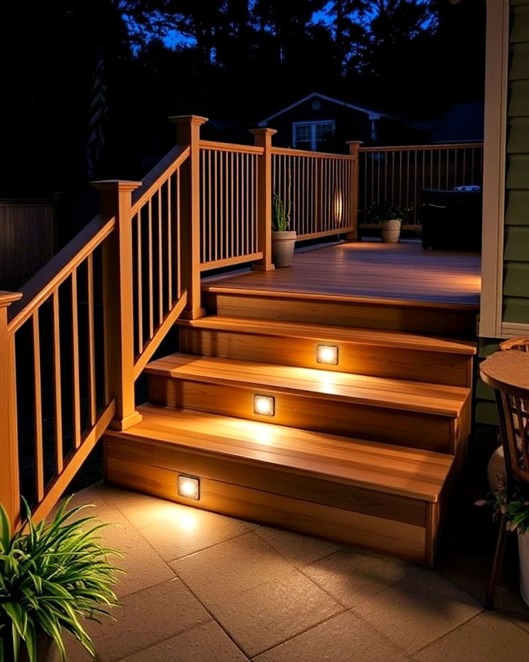 step lights to enhance safety - 40 Backyard Lighting Ideas