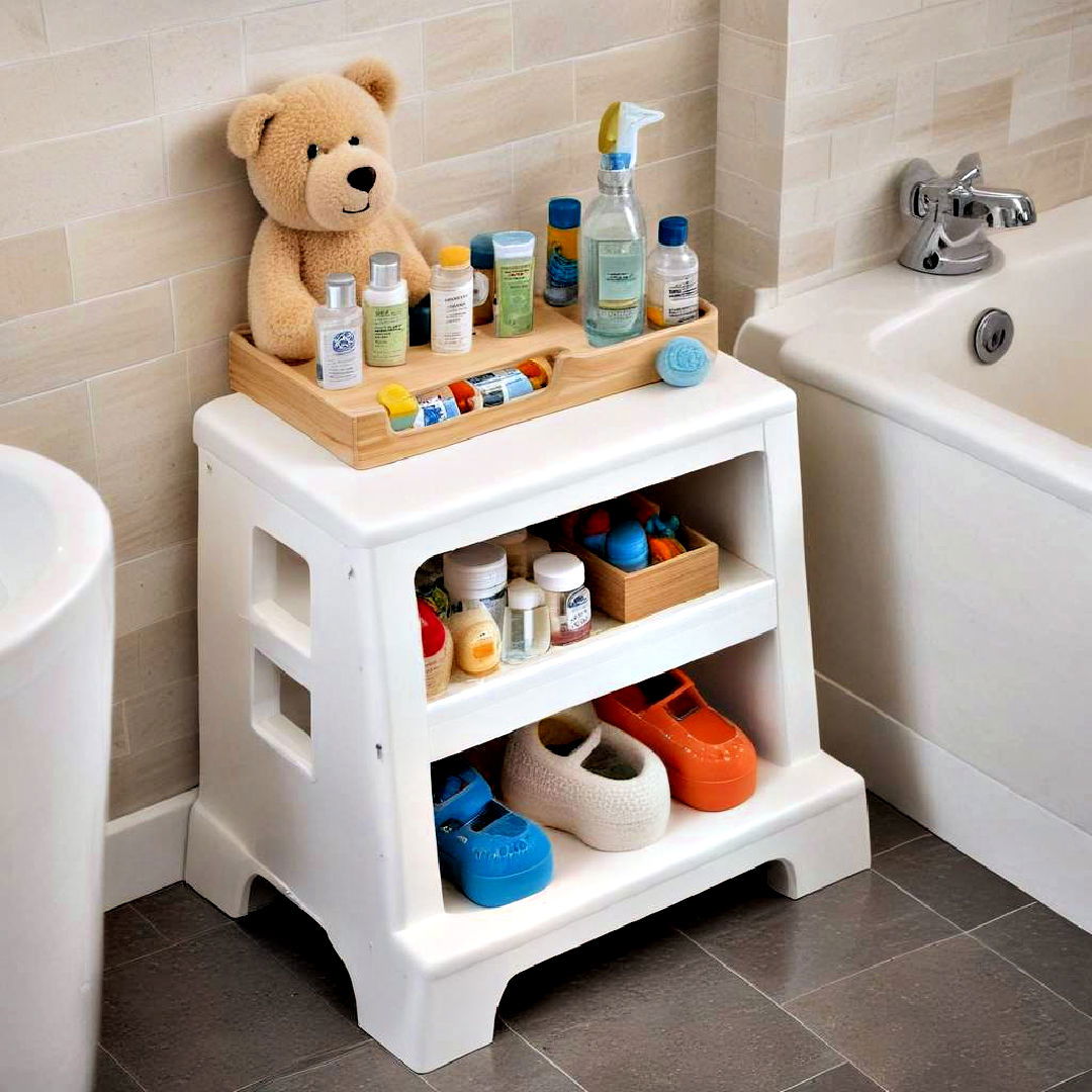 step stool with built in storage - 40 Bathroom Organization Ideas
