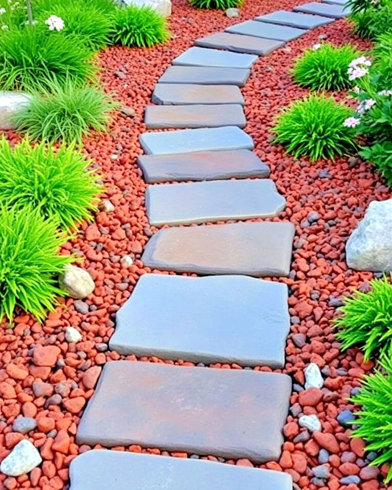 stepping stone path with lava rock landscaping - 20 Red Lava Rock Landscaping Ideas