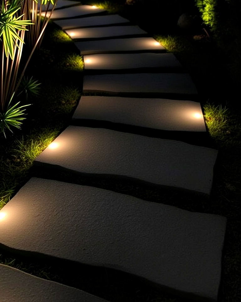 stepping stones pathway with led lighting - 30 Stepping Stone Walkway Ideas