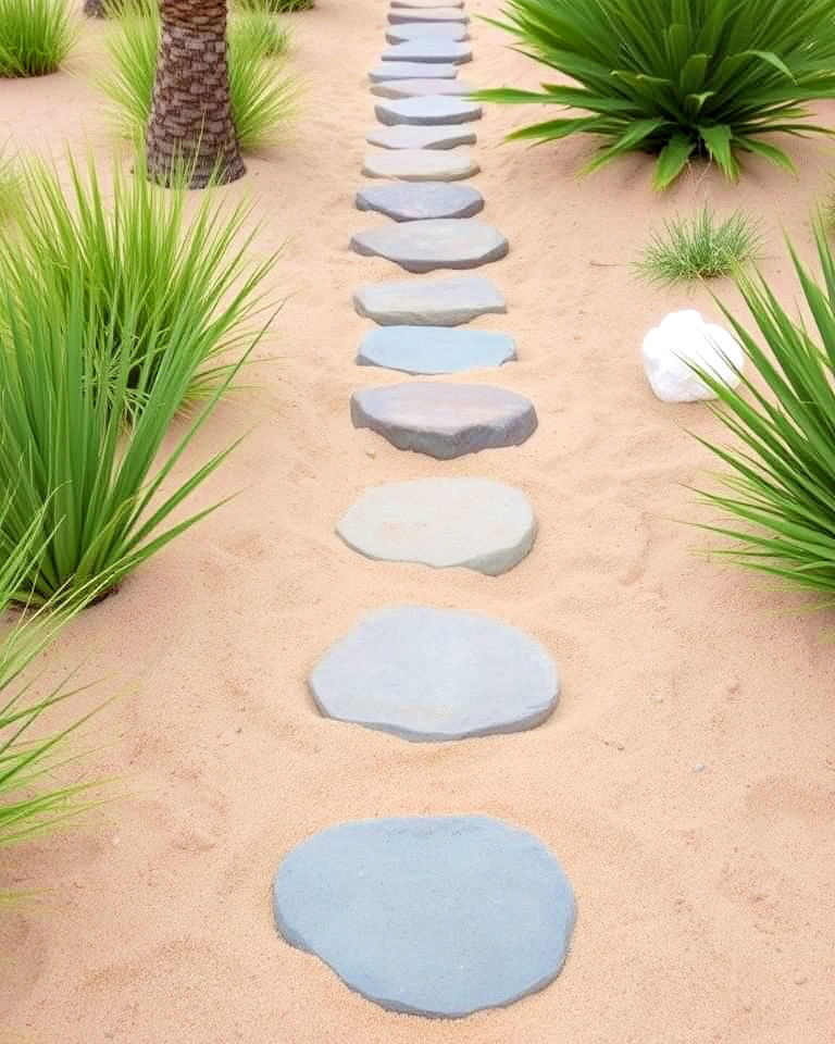 stepping stones set in sand - 30 Stepping Stone Walkway Ideas