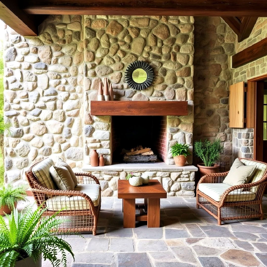 stone accent fireplace for cottage decor - 30 Cottage Decorating Ideas