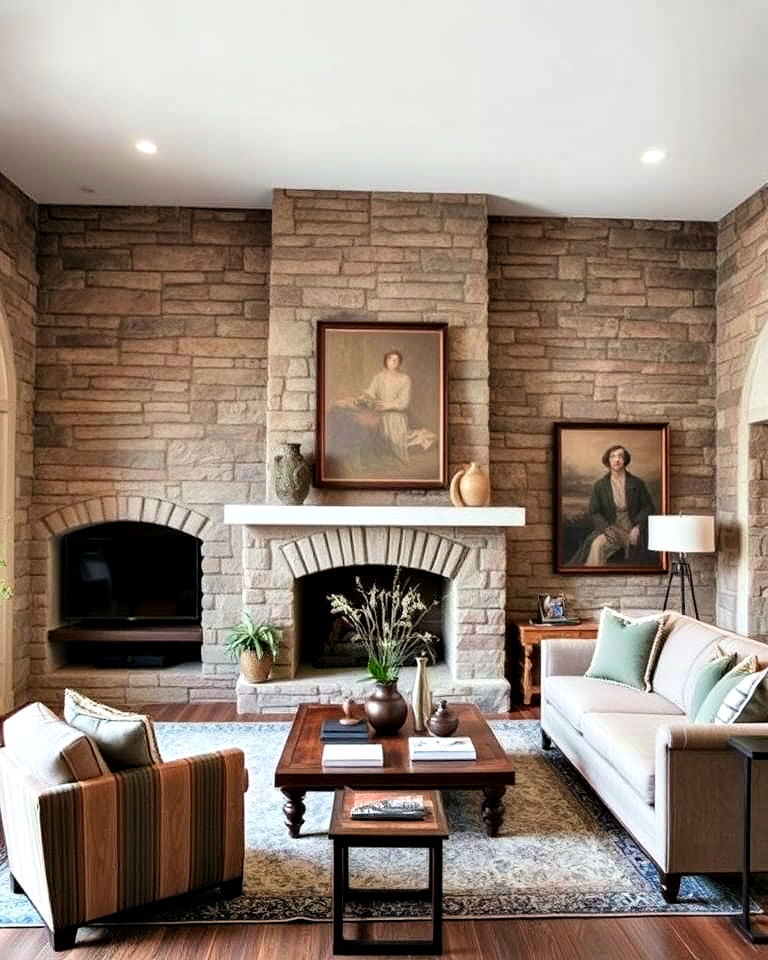stone accent walls for castle living room - 20 Castle Living Room Ideas