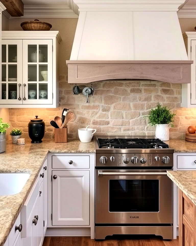 stone accents in kitchen - 30 French Country Decor Ideas