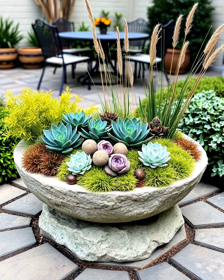 stone bowl planter for fall - 40 Fall Planter Ideas