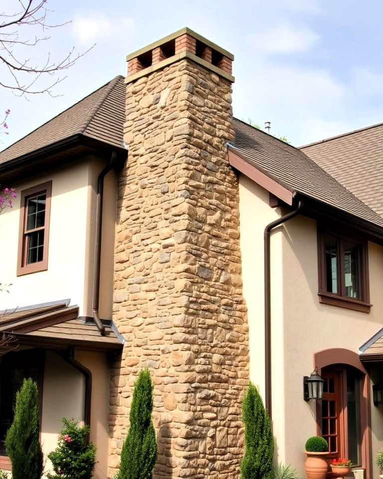 stone chimney for traditional french country home - 30 Traditional French Country House Exterior Ideas