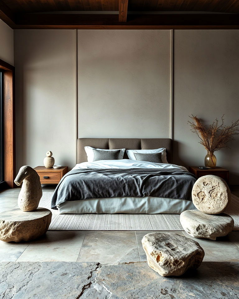 stone elements to add natural touch - 20 Wabi Sabi Bedroom Ideas