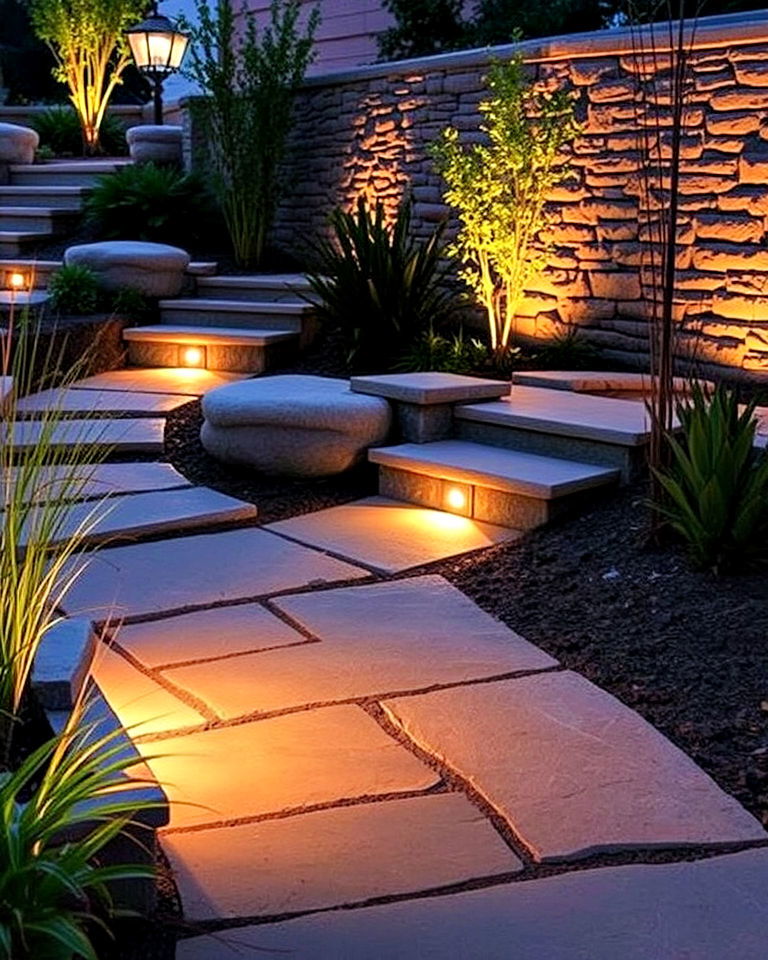 stone embedded garden lights - 40 Garden Lighting Ideas