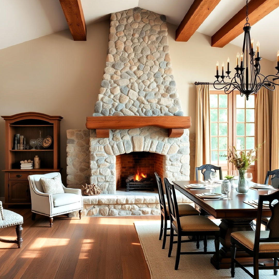 stone fireplace for french country dining room - 40 French Country Dining Room Ideas