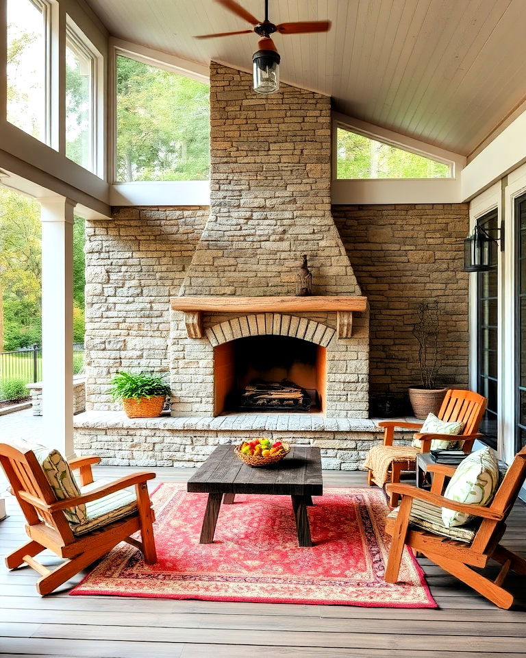 stone fireplace for rustic porch - 30 Rustic Porch Ideas