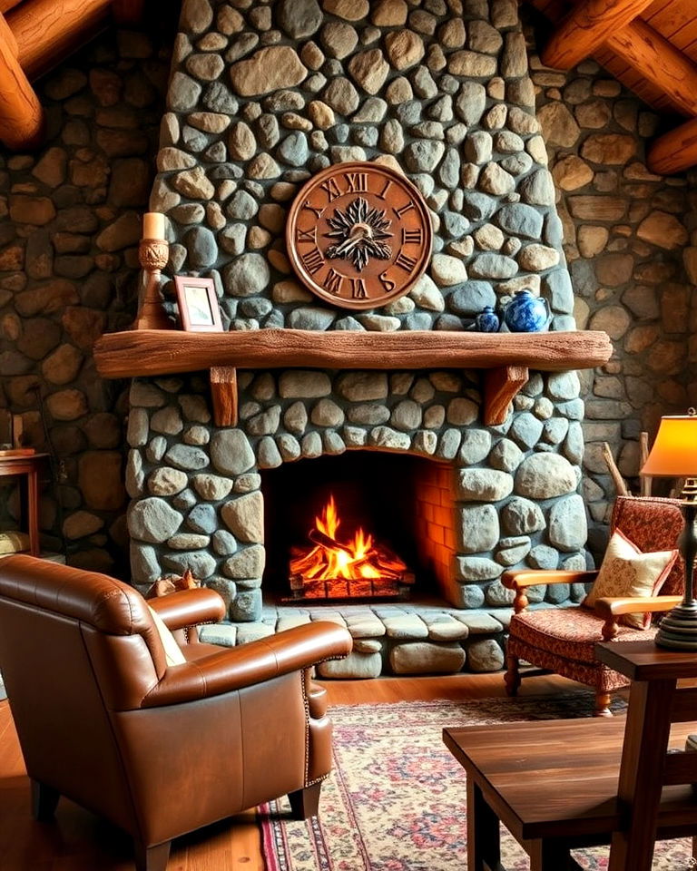 stone fireplace with rustic home office - 15 Home Offices With Fireplaces