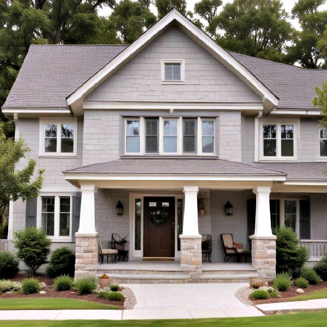 stone gray exterior house paint with garden features - 40 Gray Exterior House Paint Ideas