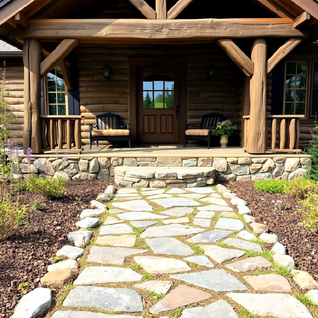 stone pathway entrance to add rustic charm - 25 Rustic Front Porch Ideas