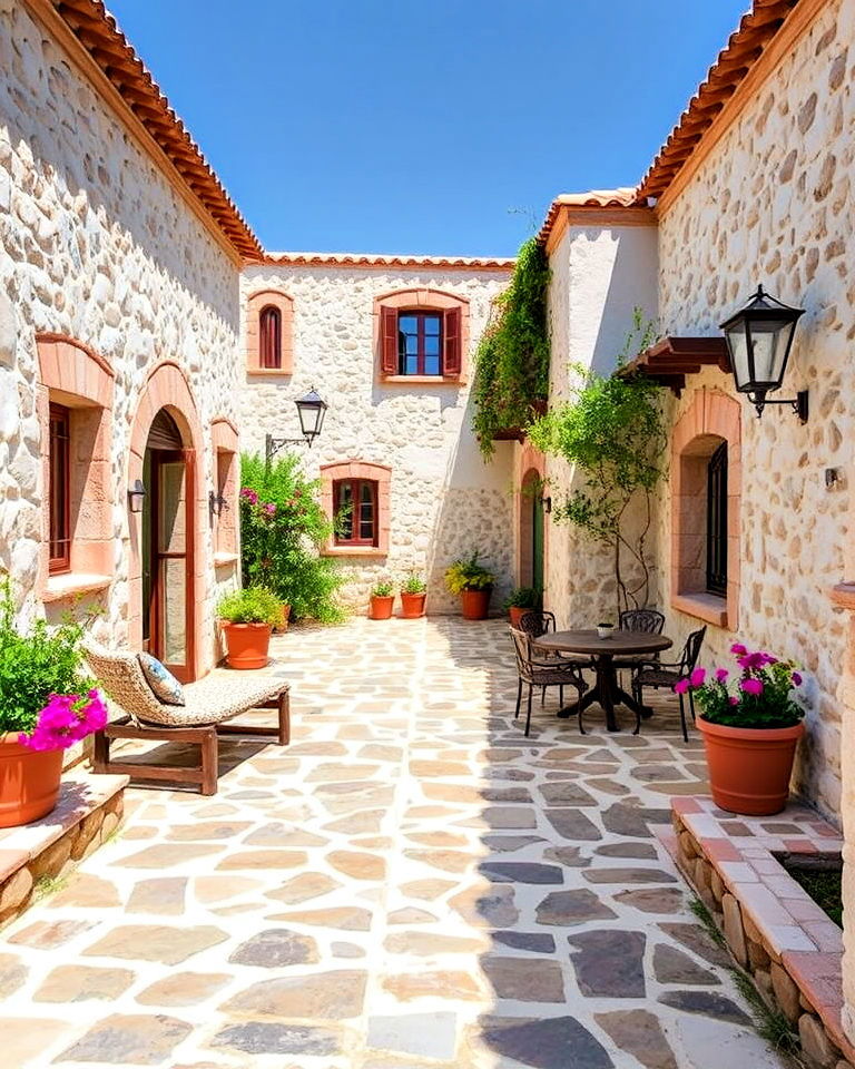 stone paved courtyard for greek style home - 20 Greek Style Home Ideas