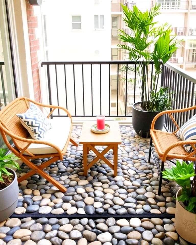 stone pebble mat for balcony floor - 25 Balcony Flooring Ideas