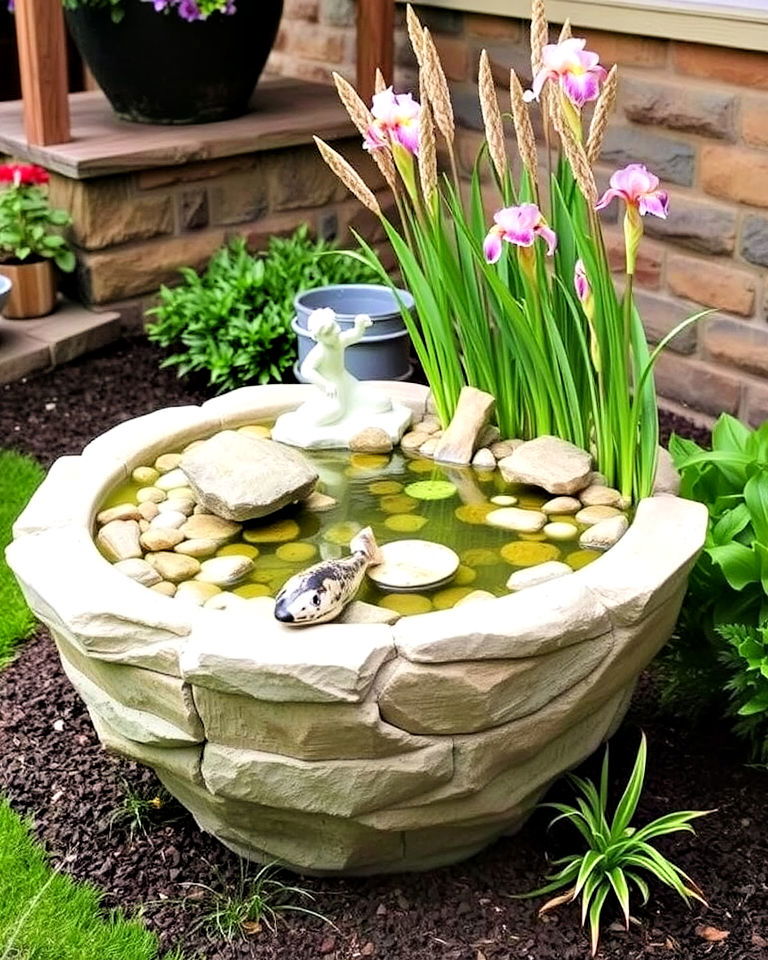 stone planter fish pond ideas - 15 Container Fish Pond Ideas
