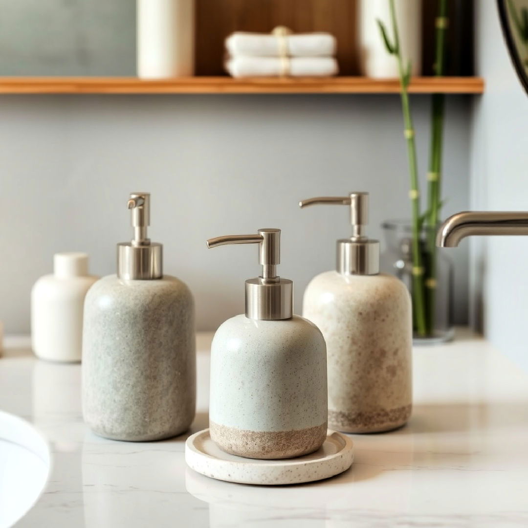 stone soap dispensers for japandi bathroom - 40 Japandi Bathroom Ideas