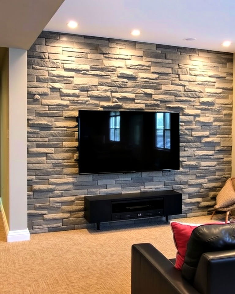 stone veneer basement accent wall - 15 Basement Accent Wall Ideas