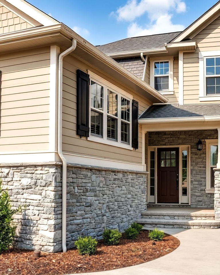 stone veneer with complementary siding color - 20 Two-tone Siding Designs