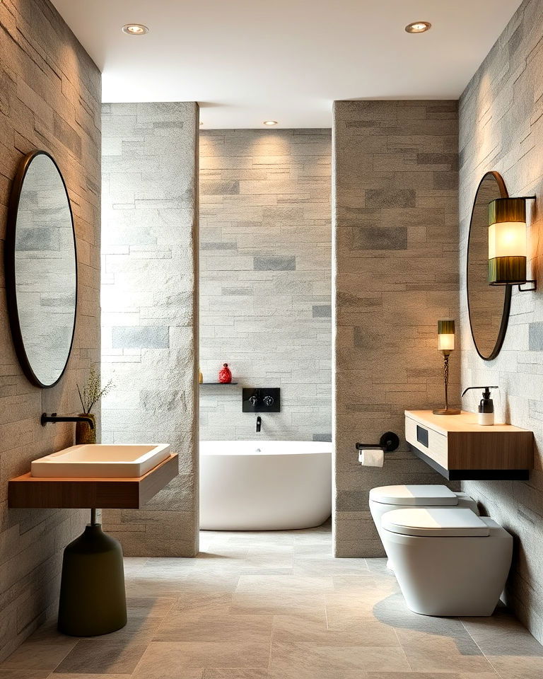 stone wall partitions for bathroom - 20 Bathroom Partition Ideas