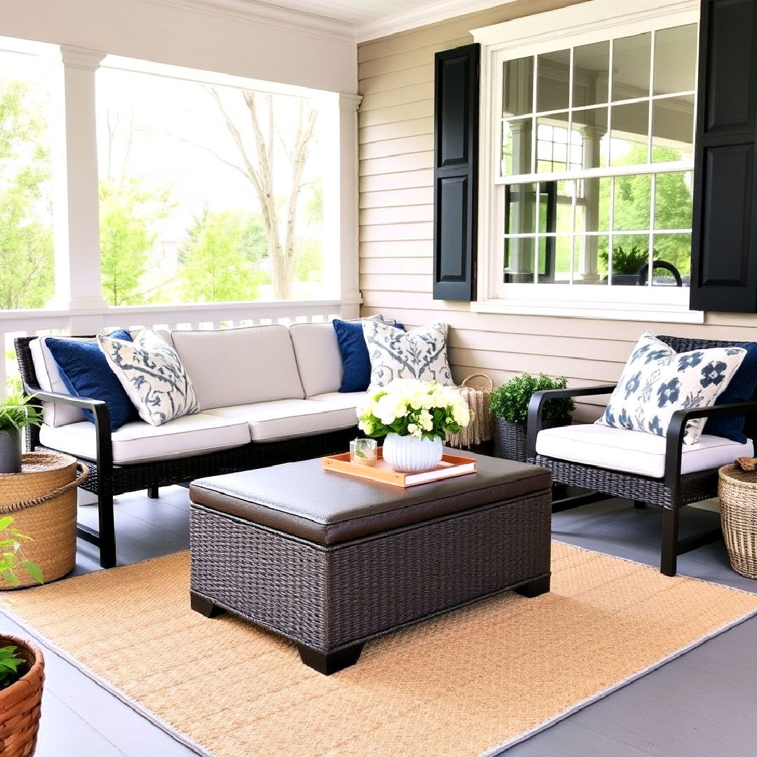 storage ottoman to provide extra seating - 35 Three Season Porch Ideas